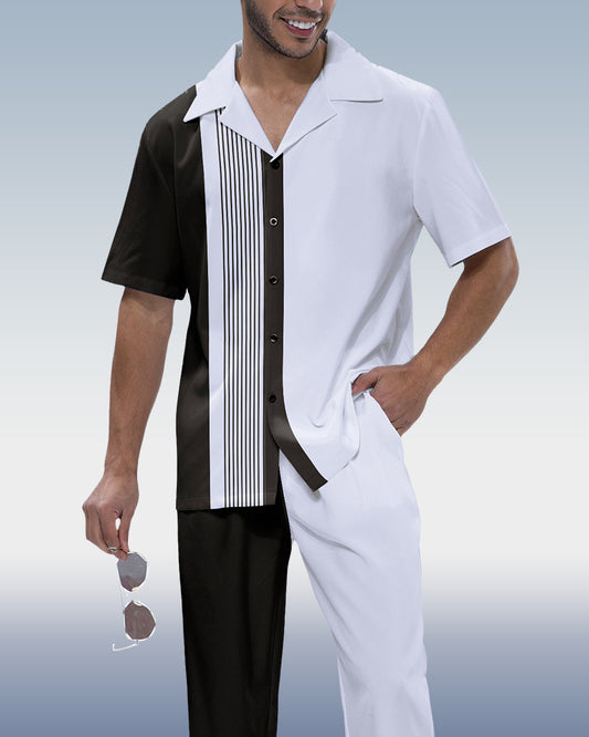 Rianmond Men's Striped Print Short Sleeve Walking Suit 220