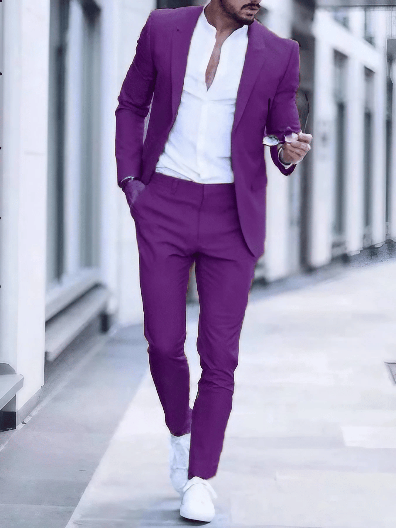 Men's Business Single-Breasted Solid Color Two-Piece Suit