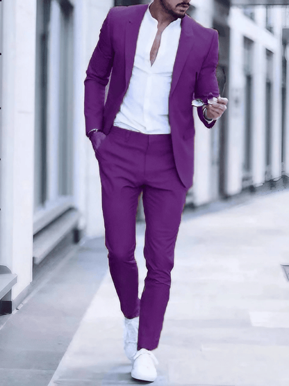 Men's Business Single-Breasted Solid Color Two-Piece Suit