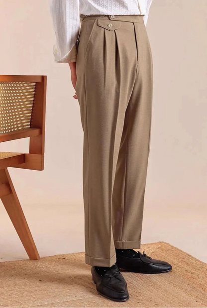 Double pleated wool straight pants