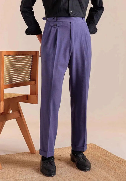 Double pleated wool straight pants