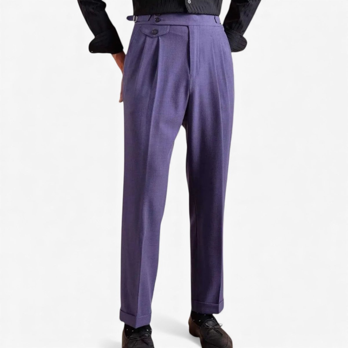 Double pleated wool straight pants