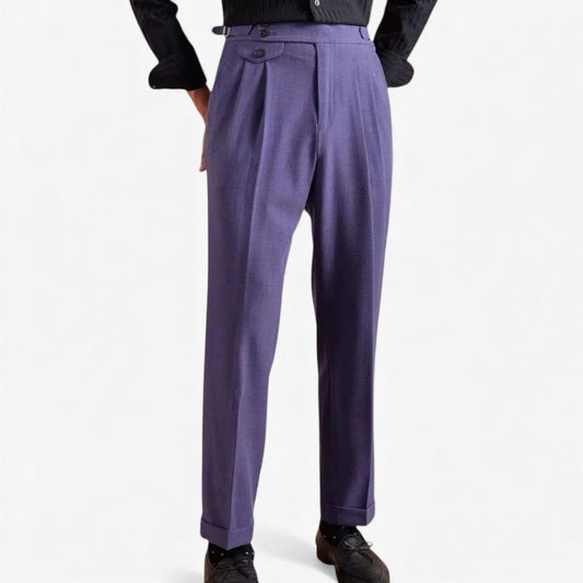 Double pleated wool straight pants