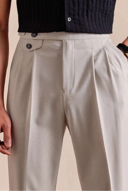 Double pleated wool straight pants