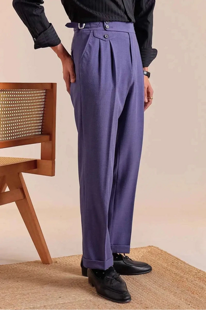 Double pleated wool straight pants