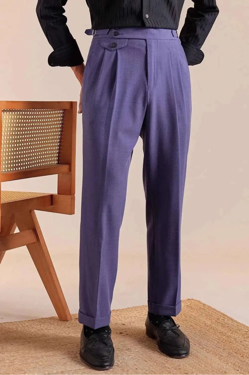 Double pleated wool straight pants