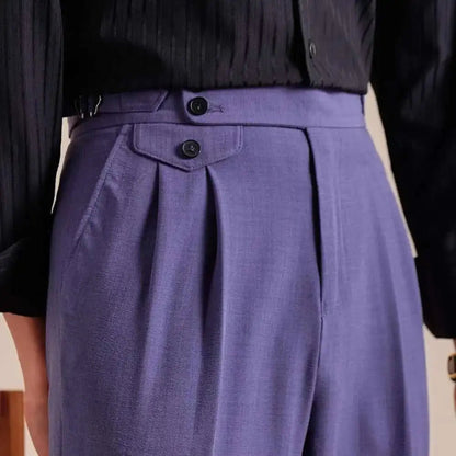 Double pleated wool straight pants