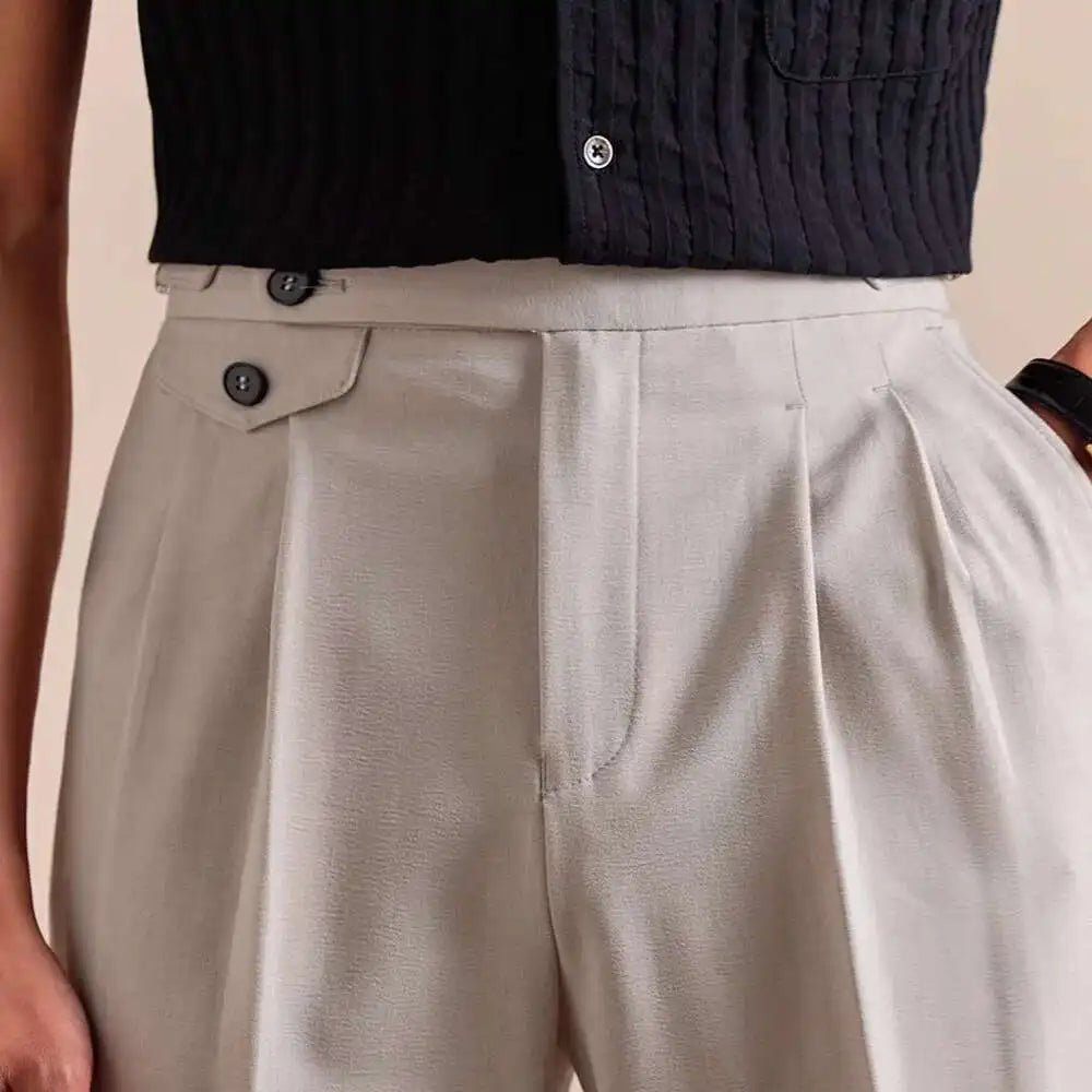 Double pleated wool straight pants