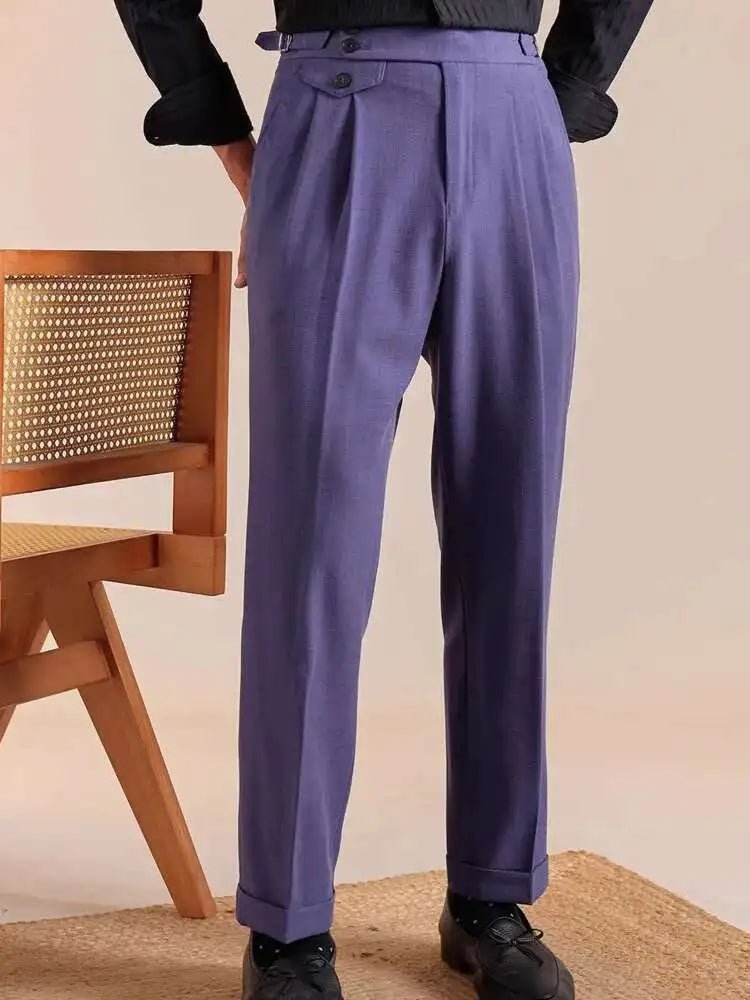 Double pleated wool straight pants