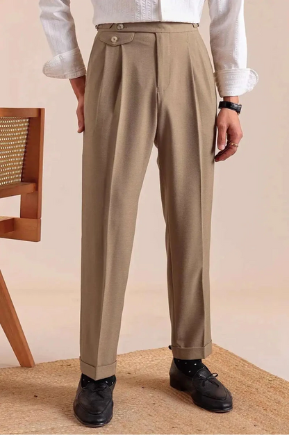 Double pleated wool straight pants