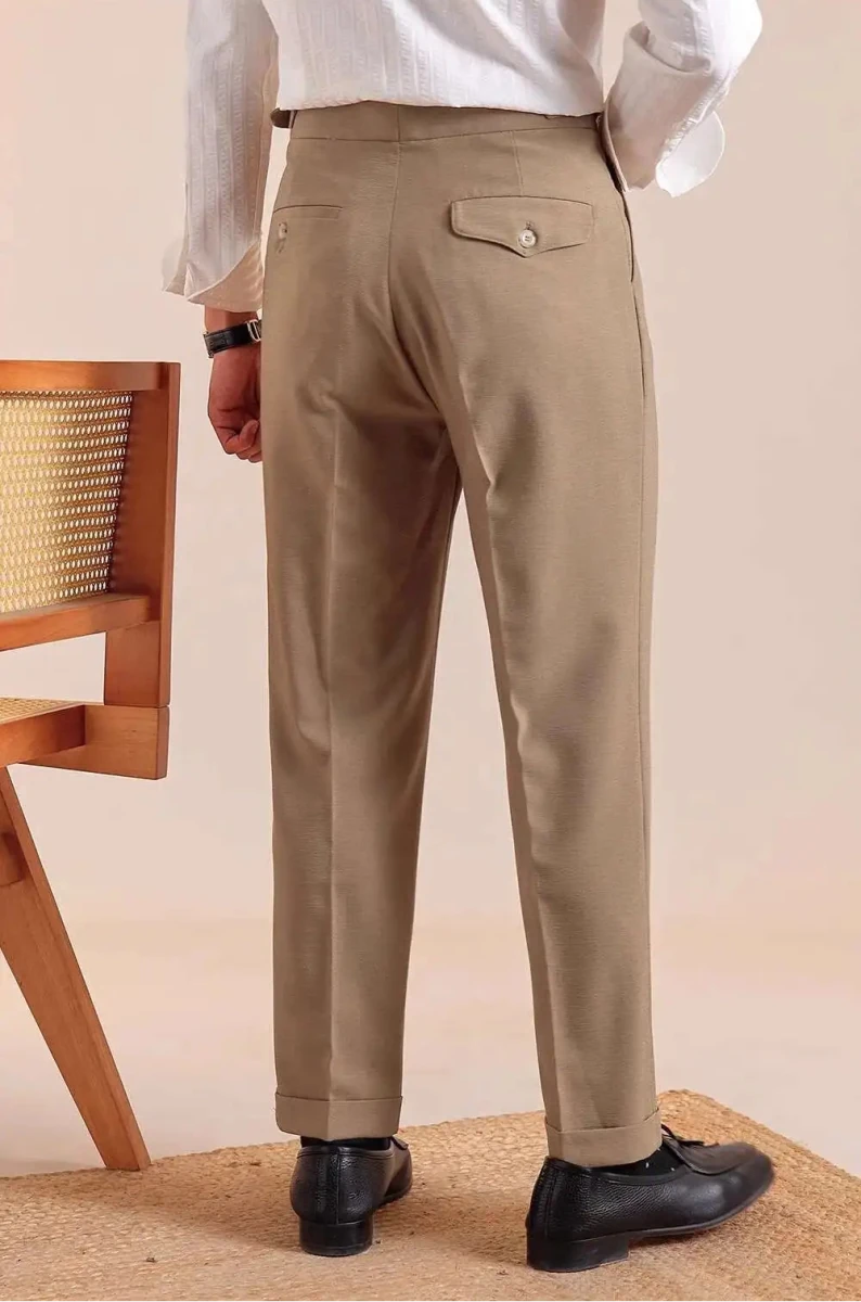 Double pleated wool straight pants