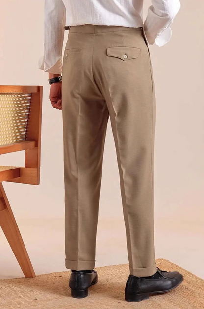 Double pleated wool straight pants