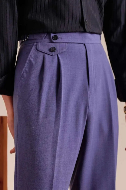 Double pleated wool straight pants