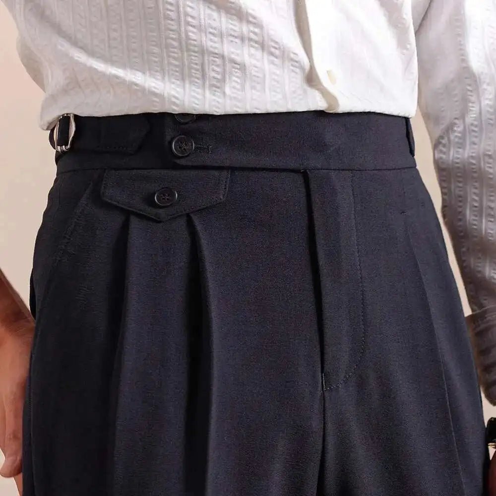 Double pleated wool straight pants