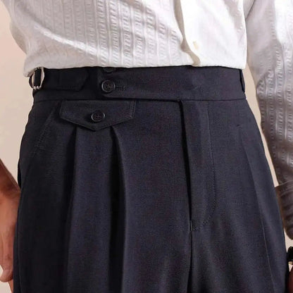 Double pleated wool straight pants