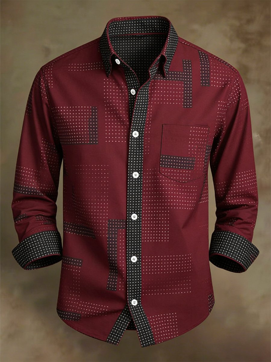 Men's Retro Business Bag House Geometric Long-Sleeve Shirt