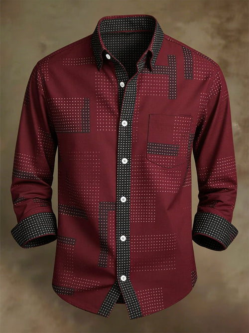 Men's Retro Business Bag House Geometric Long-Sleeve Shirt