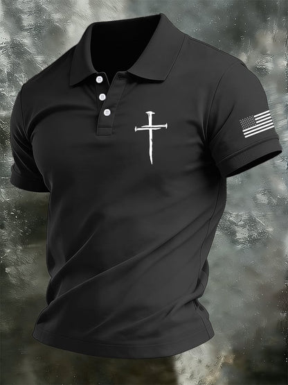 Men's Retro Faith  Casual Printed Polo Shirt