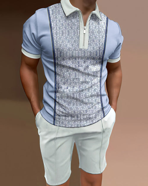 Men's Polo Shirts Casual Colorblock Two Piece Set