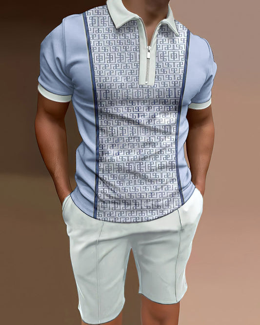 Men's Polo Shirts Casual Colorblock Two Piece Set