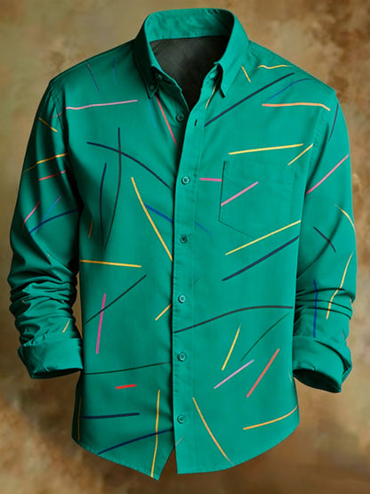 Men's Retro Abstract Lines Print Shirt