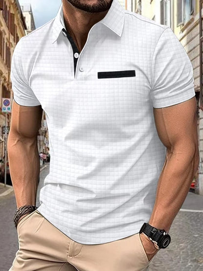 Men's Classic Colorblock Jacquard Plaid Lapel Polo Jacket