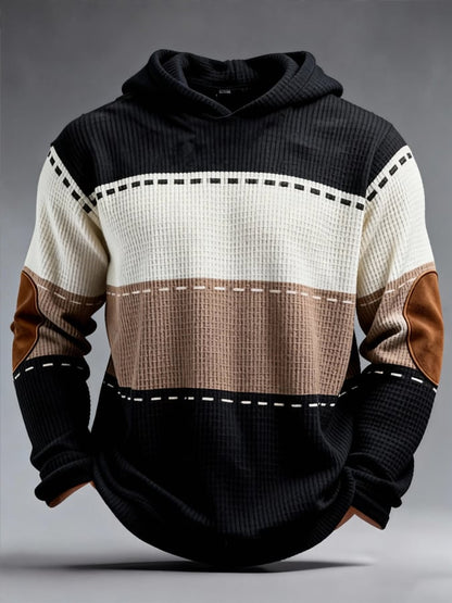 Men's Retro Color Block Print Zipper Sweatshirt