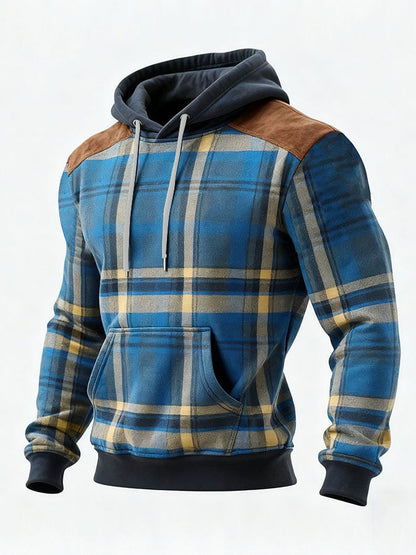 Men's Casual Retro Plaid Print Long Sleeve Hooded Sweatshirt
