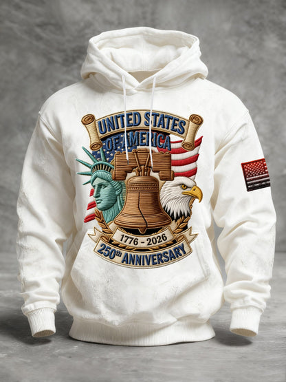 Men's Vintage American Flag Print Hooded Sweatshirt