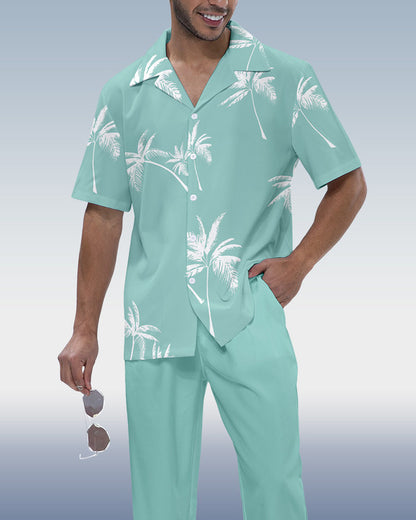 Rianmond Men's Hawaiian Print Short Sleeve Shirt Walking Set 3 Colors 414