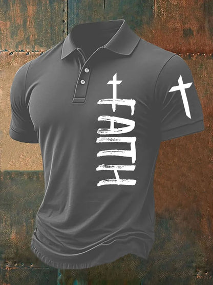 Men's Faith Cross Print Polo Shirt
