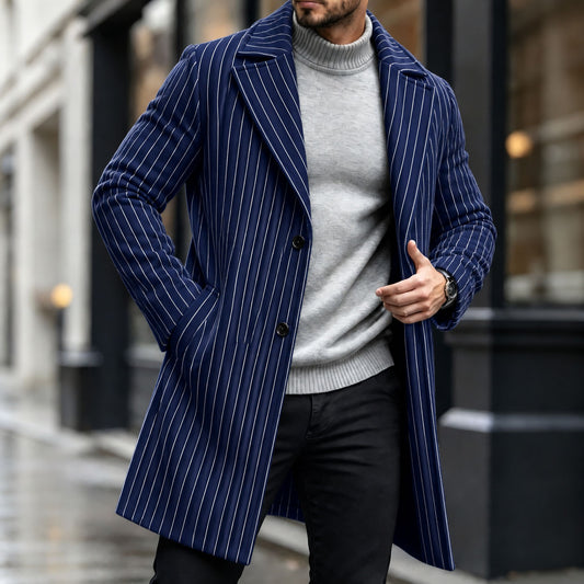Men's Striped Printed Wool Overcoat