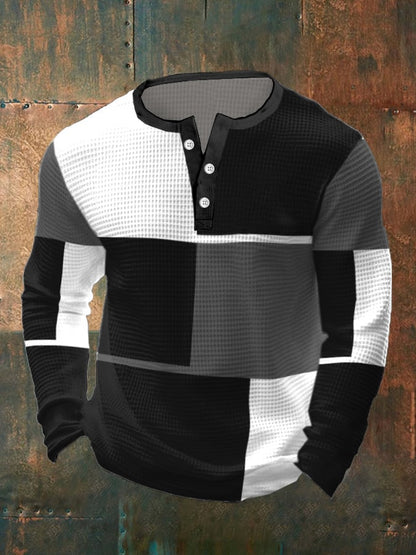 Men's Casual Contrast Waffle Henley
