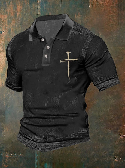Men's Casual Retro Contrast Color Faith Polo