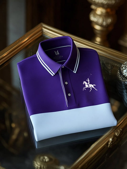 Men's Classic Business Check Logo Button Short Sleeve Polo Shirt