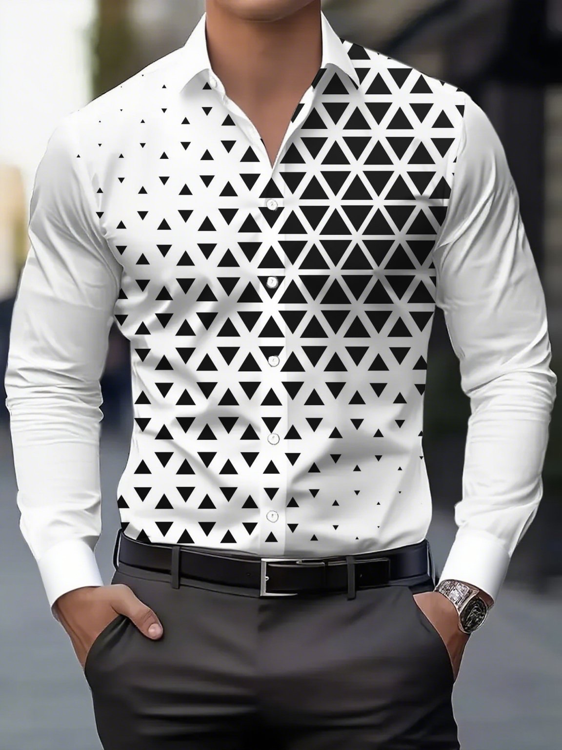 Men's Street Style Business Casual Printed Long Sleeve Shirt