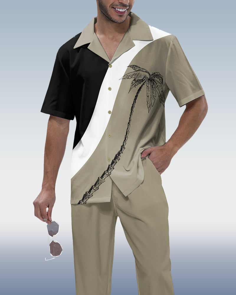 Rianmond Men's Vacation Colorblock Short Sleeve Walking Suit