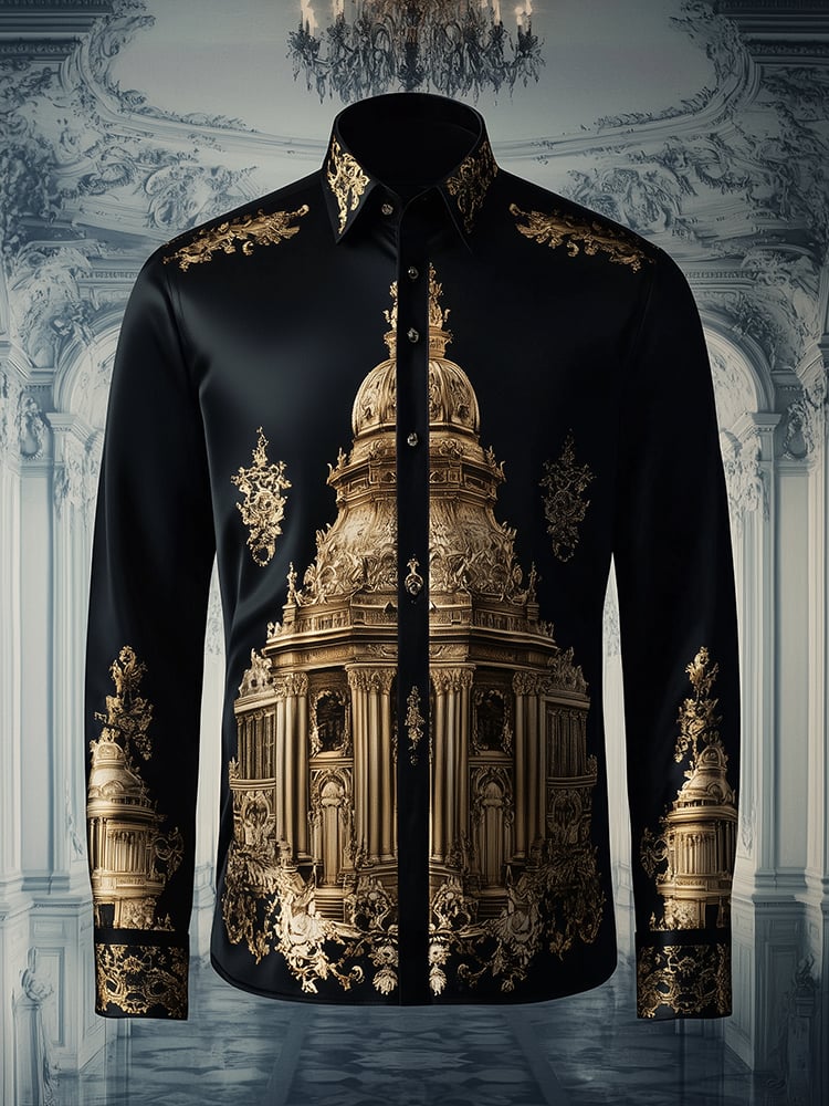 Men's Satin Luxe Palace Baroque Long Sleeve Button Down Shirt