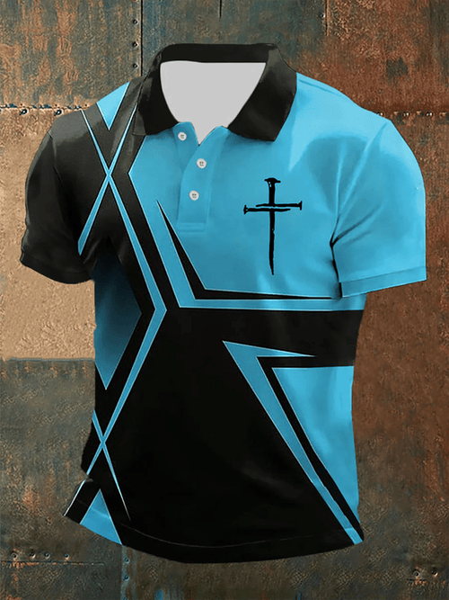 Men's Retro Faith  Casual Printed Polo Shirt