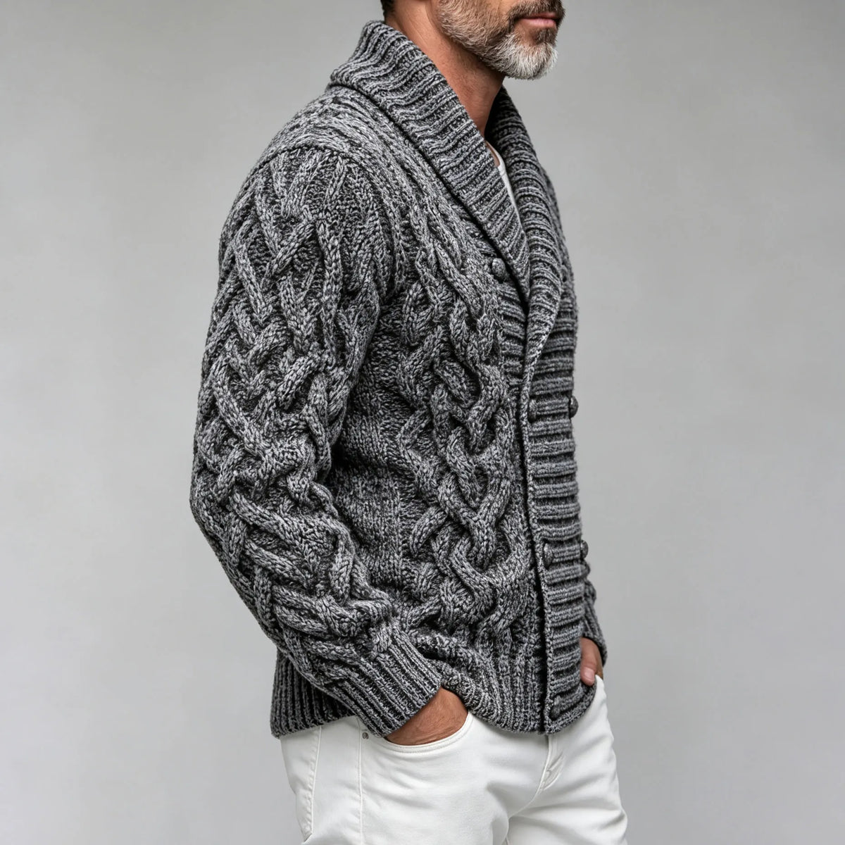 Men's V-Neck Double-Breasted Knit Cardigan