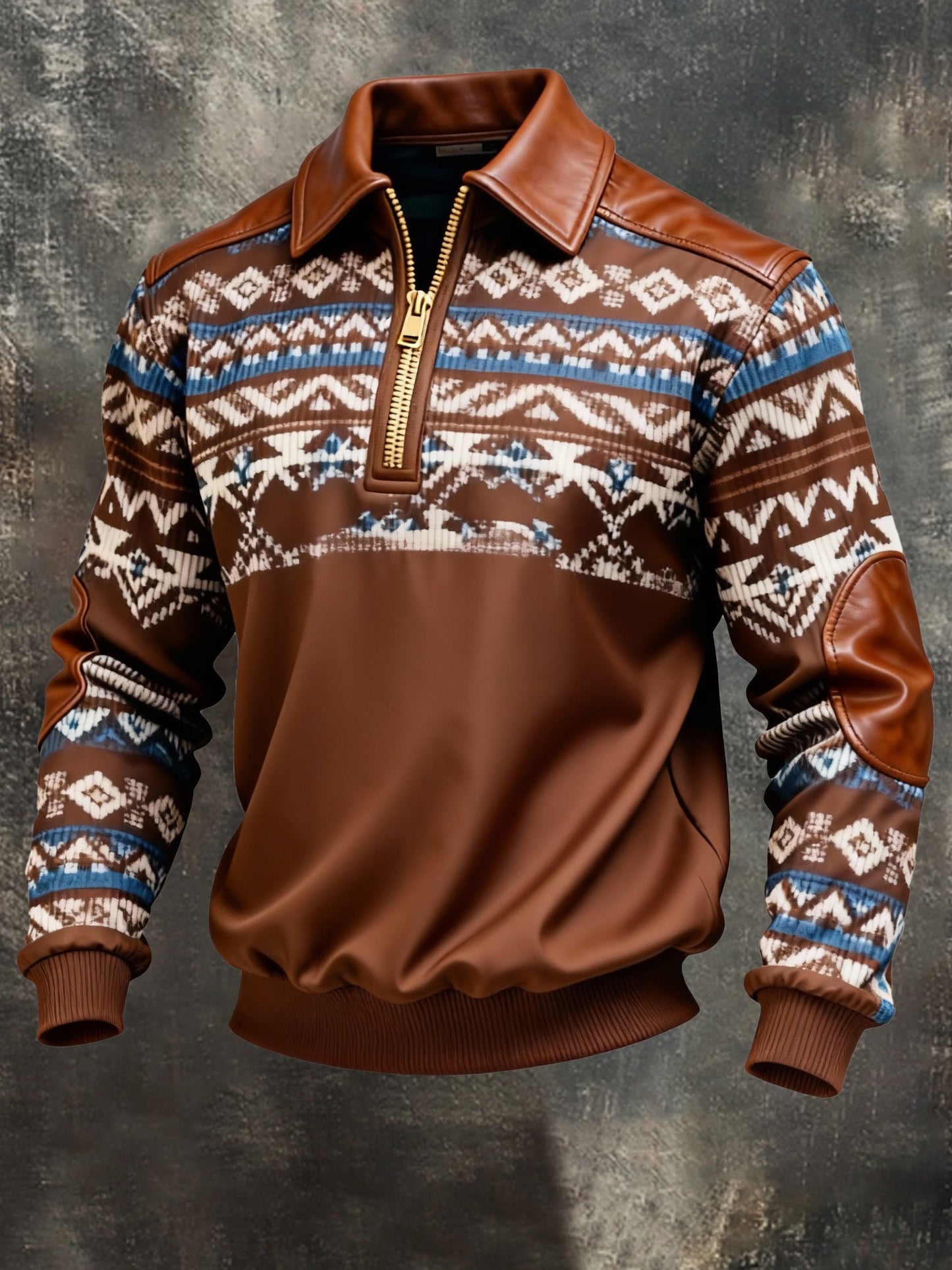 Men's Vintage Color-Block Printed Zip-Up Hoodie