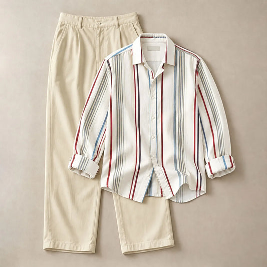 Men's Casual Long-Sleeve Shirt and Pants Set