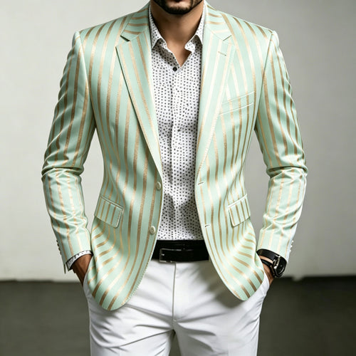 Men's Gold-Striped Printed Blazer