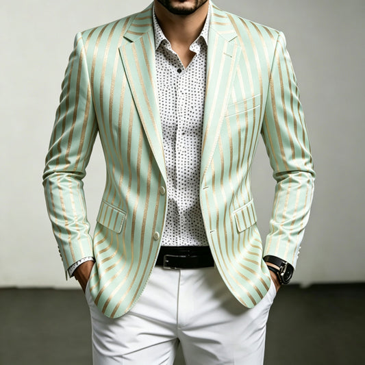 Men's Gold-Striped Printed Blazer