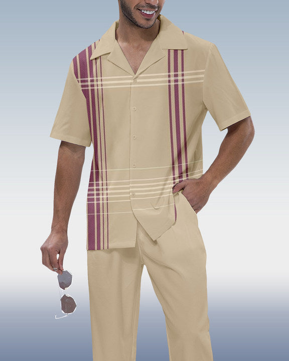 Rianmond Men's Check Print Short Sleeve Shirt Walking Set 350