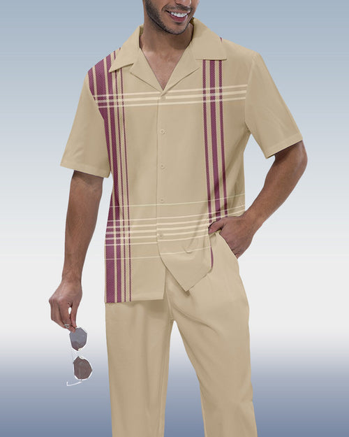 Rianmond Men's Check Print Short Sleeve Shirt Walking Set 350