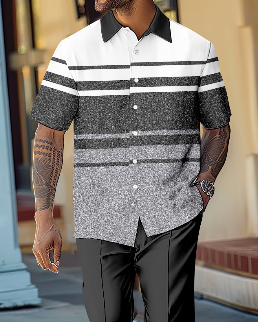 Men's Gradient Color Block Short Sleeve Shirt Walking Suit 1114