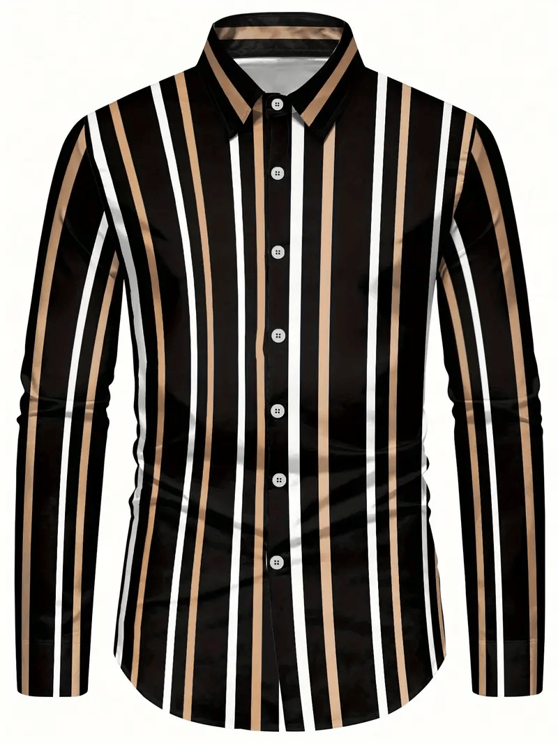 Men's Stripe Print Business Long Sleeve Shirt