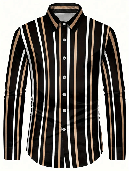 Men's Stripe Print Business Long Sleeve Shirt