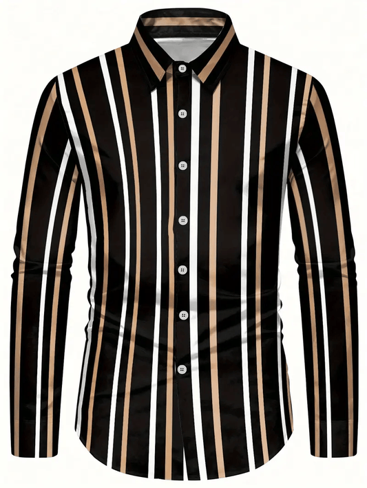 Men's Stripe Print Business Long Sleeve Shirt